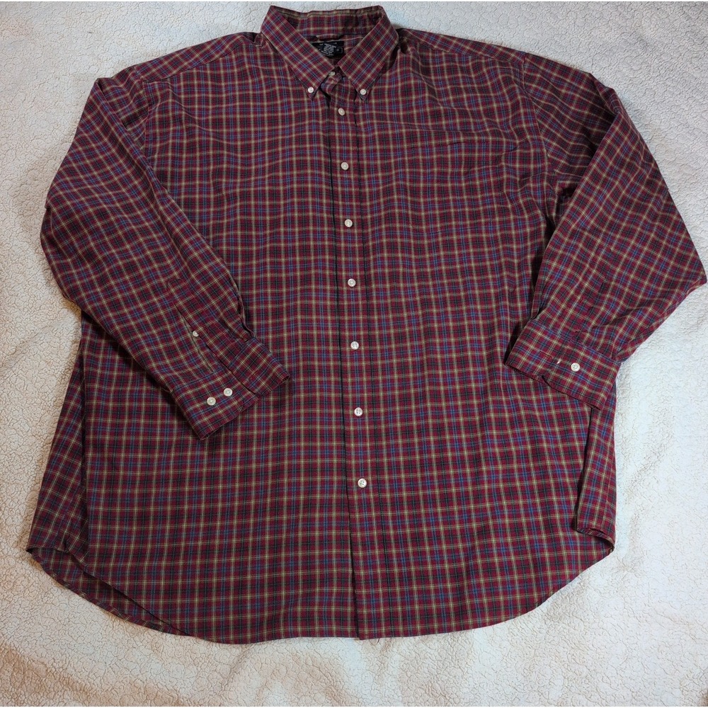 Saddlebred Big Man Shirt 3X Plaid Button Down Red Green Easy Care Wrinkle Free